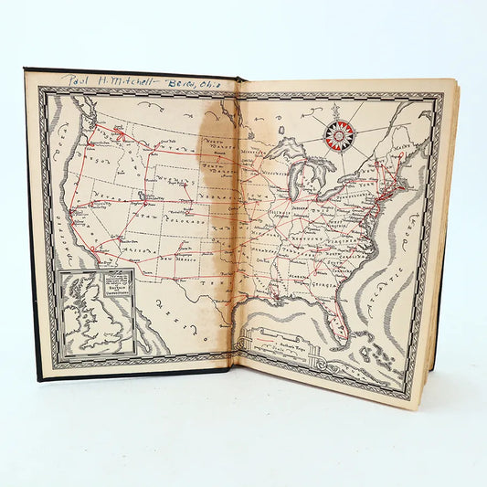 1947 Inside USA John Gunther Hardcover Book Inside Cover with Writing and Aging