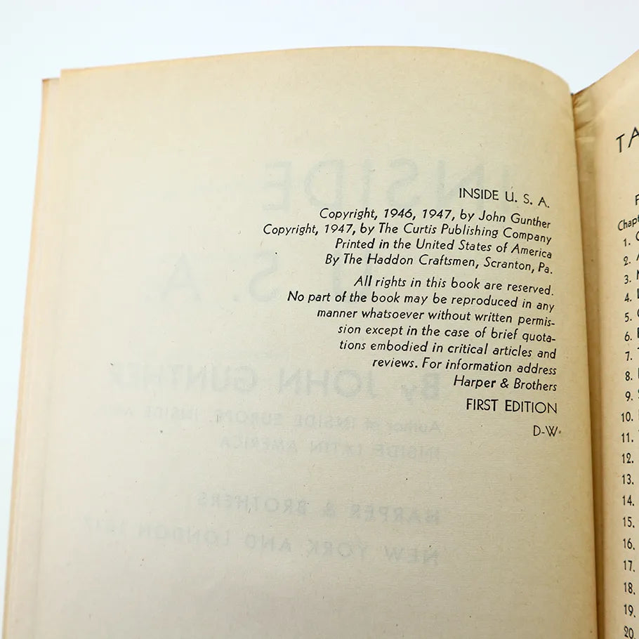 1947 Inside USA John Gunther Hardcover Book Copyright