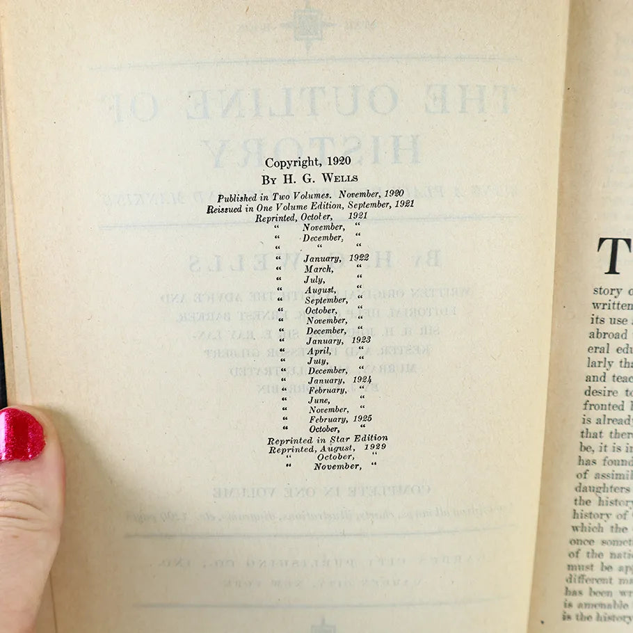 1929 The Outline of History H.G. Wells Hardcover Book Copyright