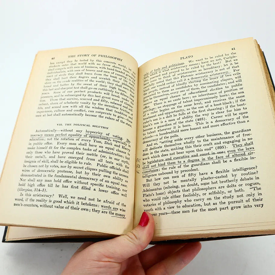 1933 The Story of Philosophy Will Durant Hardcover Book Underlining Text Example