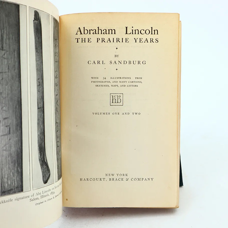 1926 Abraham Lincoln The Prairie Years Carl Sandburg Vol 1 & 2 Hardcover Book Inside Title Page