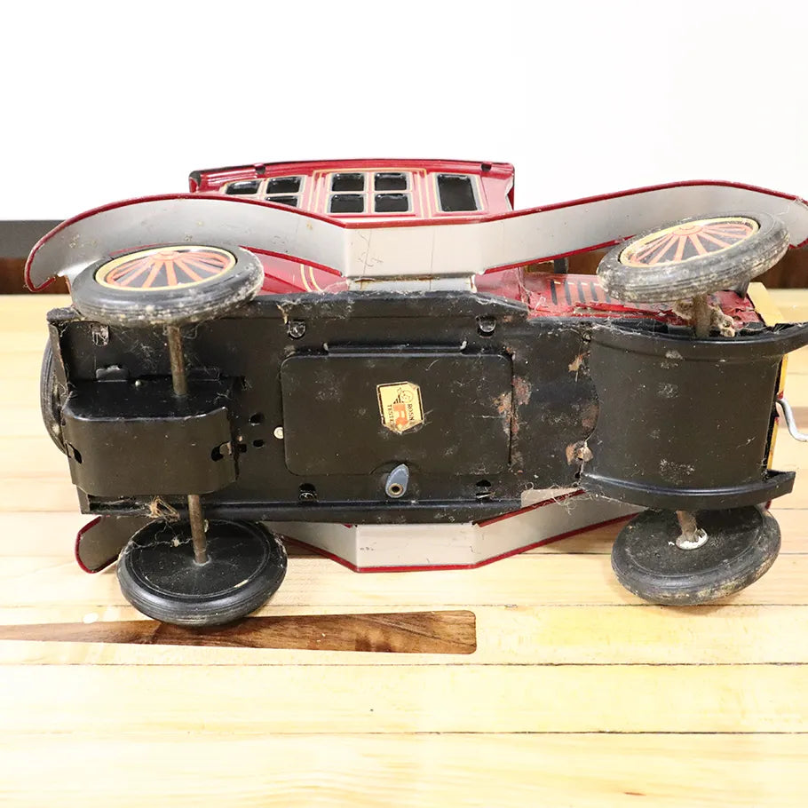 Vintage 1950s Rosko Battery Operated Grand-Pa Tin Toy Car Made in Japan Bottom View