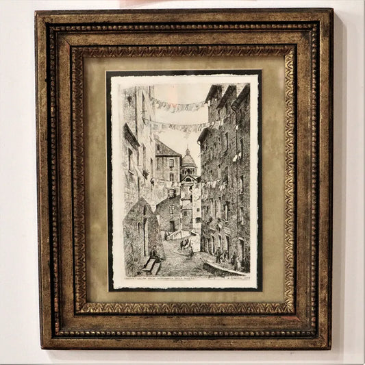 1944 Verona Italian Framed Etching Print by Ettore Fagiuoli
