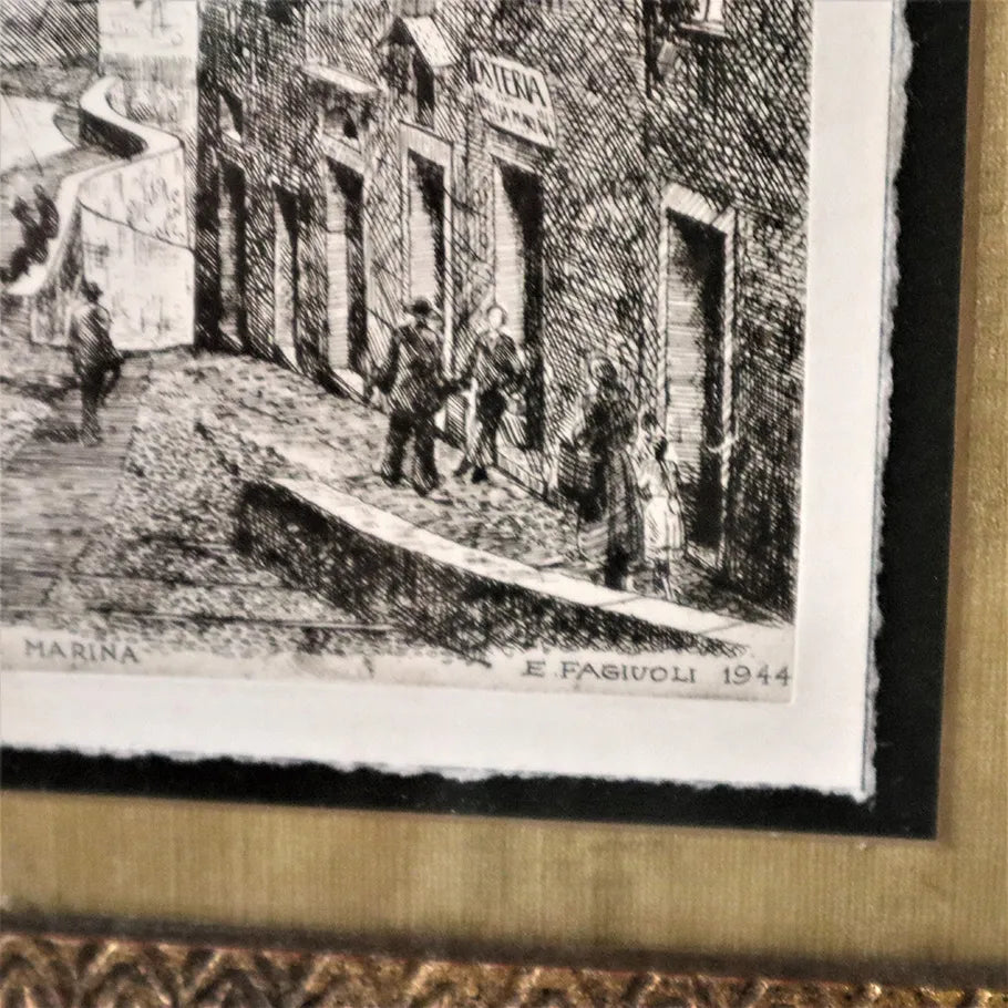 1944 Verona Italian Framed Etching Print by Ettore Fagiuoli