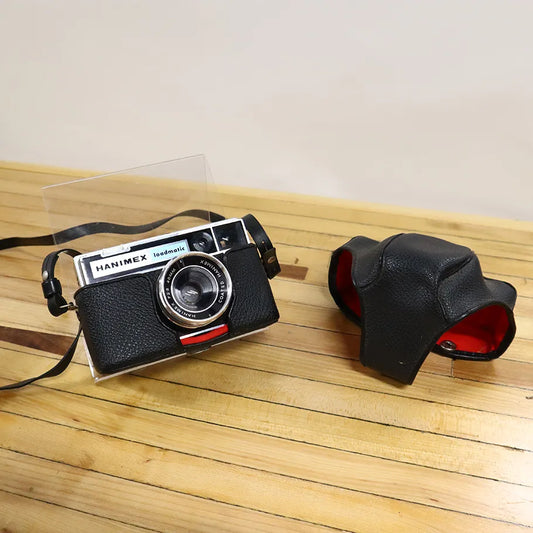 Vintage Hanimex C550 Loadmatic Black Silver Camera w/ Case 40mm Lens Rare Model Case Top Removed