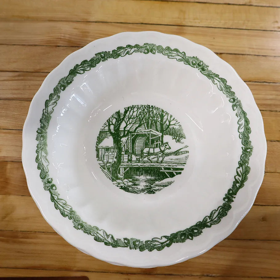 Vintage 22 Piece Set Knowles Green Sleepy Hollow Ceramic Rare Kalla Print Soup Bowl Design