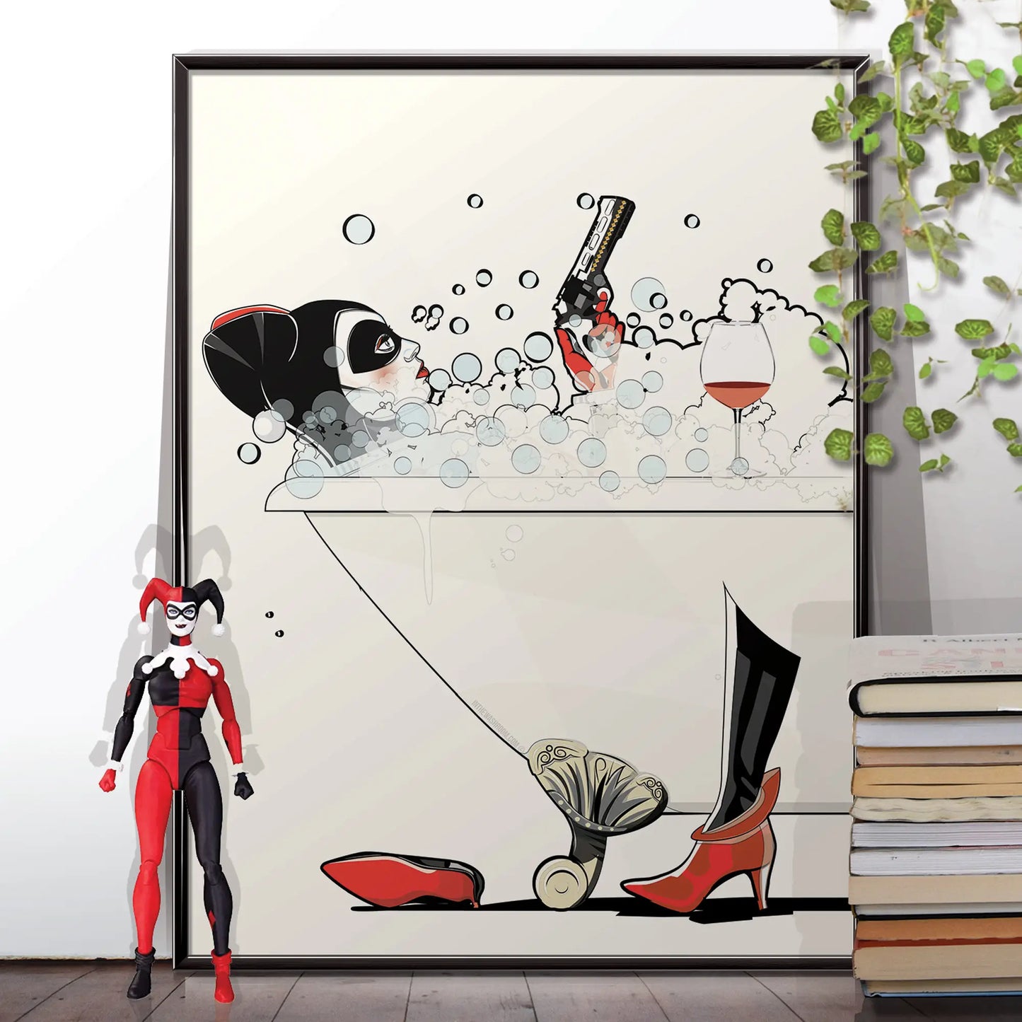 Funny Art Print of Harley Quinn in the Bath: 12in x 16in Unframed