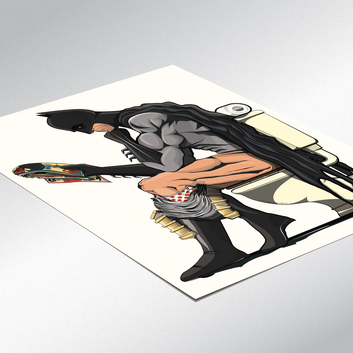 Funny Art Print of Batman on the Toilet: 12in x 16in Unframed