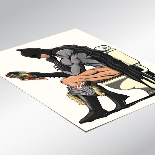 Funny Art Print of Batman on the Toilet: 12in x 16in Unframed