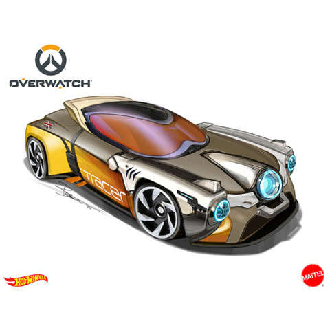 Hot Wheels Video Game Cars - Tracer Overwatch Character - Orange & White - 1:64 Scale