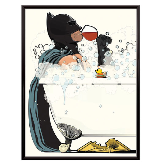 Funny Art Print of Batman in the Bath: 12in x 16in Unframed