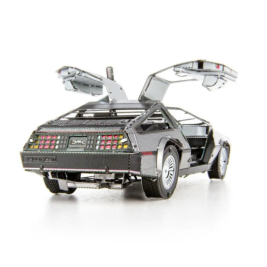 3D Metal Model Kit: 3in Classic Delorean Car Built and Displayed Back View