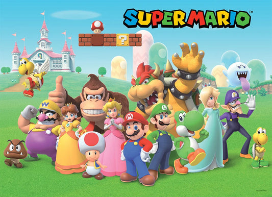 Nintendo Super Mario 1000pc. Puzzle: 26in x 19in: Mushroom Kingdom Characters Artwork Closeup