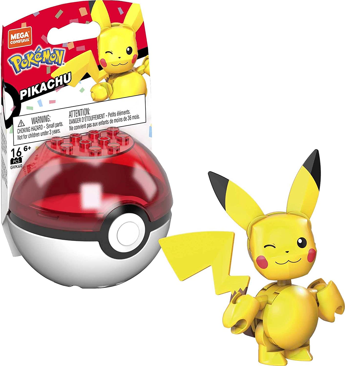 Pokemon Mega Construx: Pikachu: Evergreen Series Pokeball Figure: 16 pc.