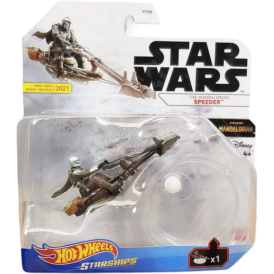 Hotwheels Starwars Starships The Mandalorian Speeder 1/64 scale diecast toy with stand