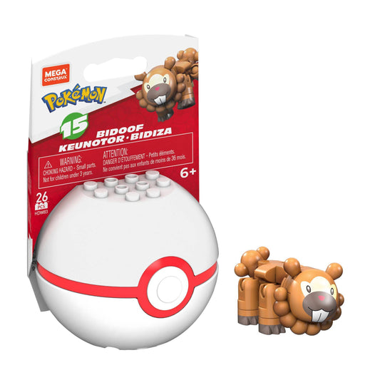 Pokemon Mega Construx: Bidoof: Series 15 Pokeball Figure: 26pc.