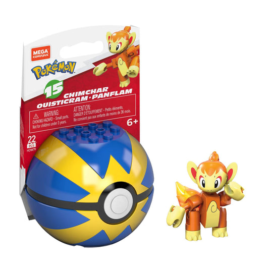 Pokemon Mega Construx: Chimchar: Series 15 Pokeball Figure: 22pc.