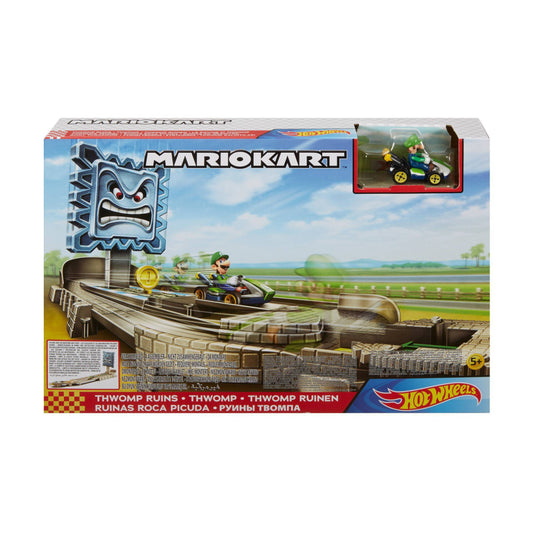 Hot Wheels Mario Kart: Thwomp Ruins Track Set w/ Luigi Car