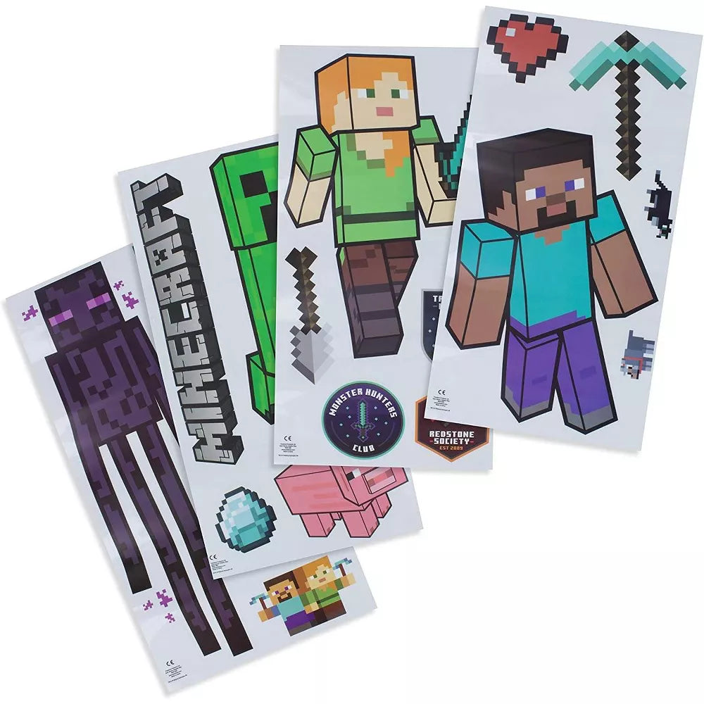 Minecraft Vinyl Wall Decals: Over 20 Reusable Decals Per Box Steve Enderman Creeper Pig Diamond Logo