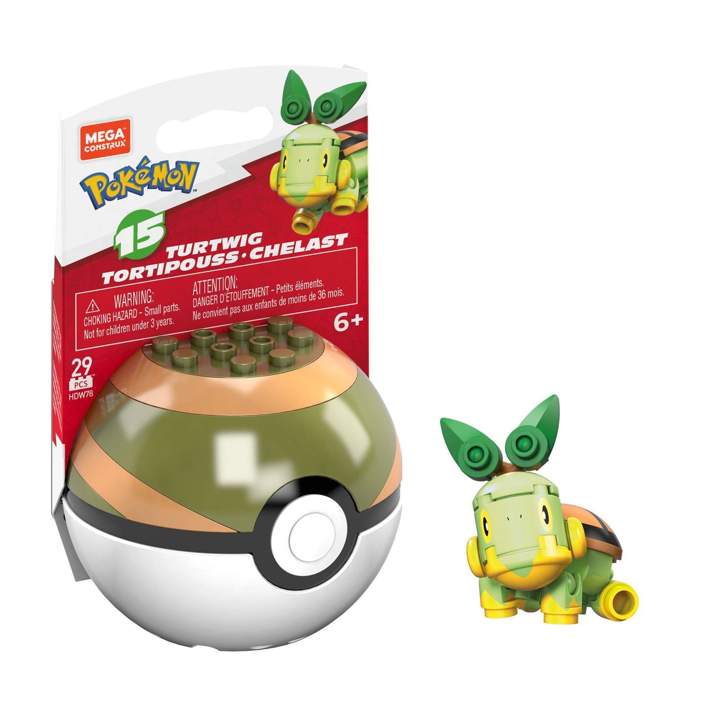 Pokemon Mega Construx: Turtwig: Series 15 Pokeball Figure: 29pc