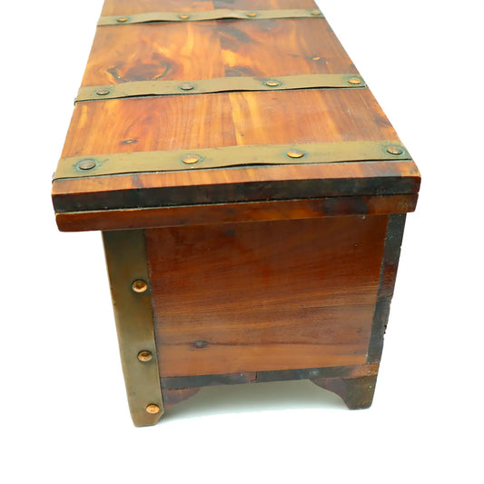 Side View - Vintage Primitive Cedar Wood Hand Made Miniature Chest for Storage