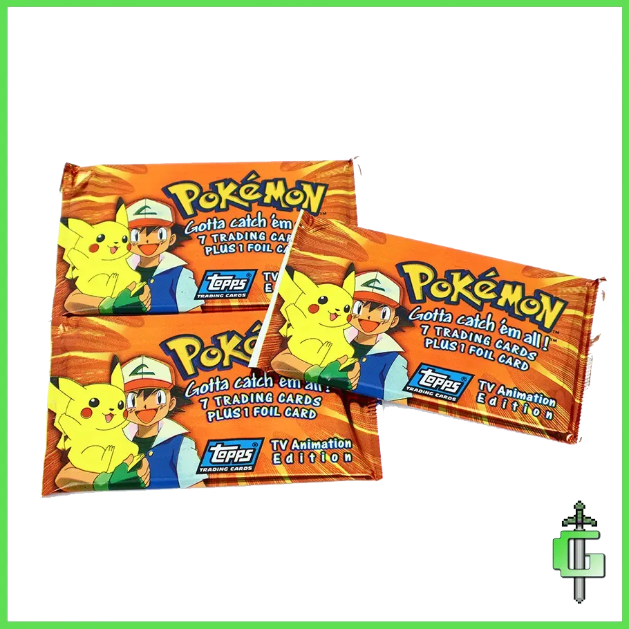 A set of 3 vintage booster packs from the 1999 Pokemon Animation Edition cards release by Topps