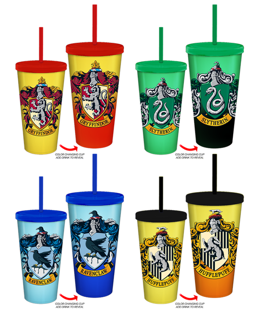 Warner Bros Harry Potter House Crests 24oz 4 pack Color Change Cup Set