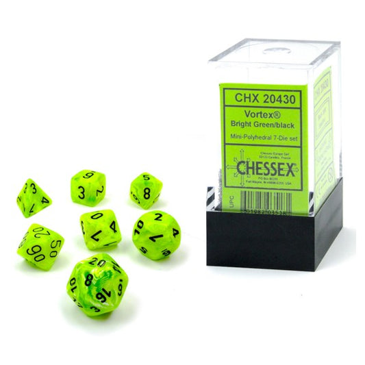 7ct. Mini Dice Set: Chess Ex Vortex Bright Green: D&D RPG Die