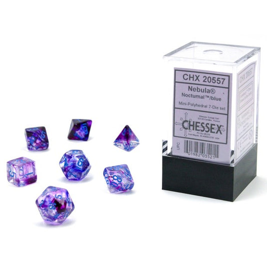 7ct. Mini Dice Set: Chess Ex Luminary Nebula Nocturnal Purple: D&D RPG Die