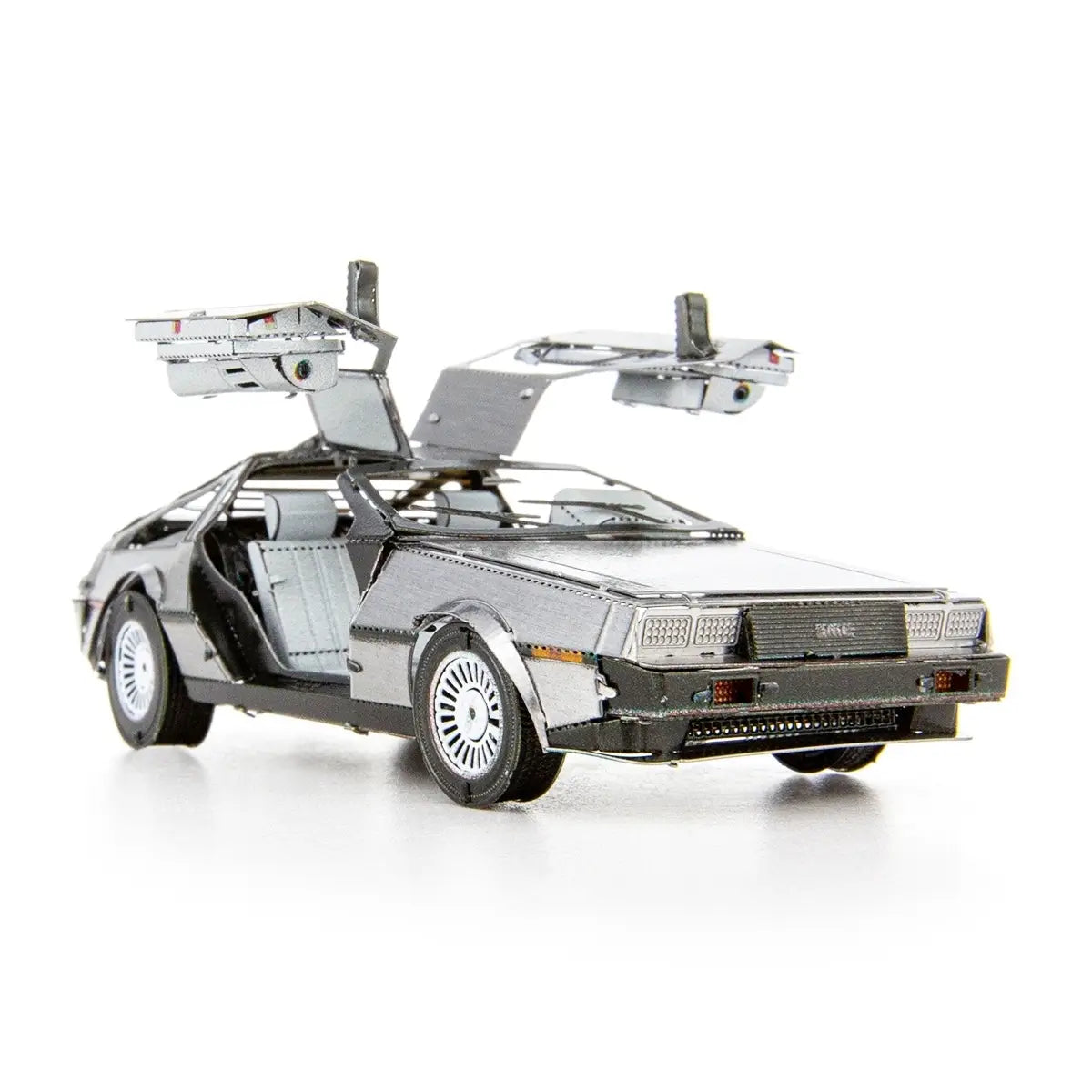 3D Metal Model Kit: 3in Classic Delorean Car Built and Displayed Front View