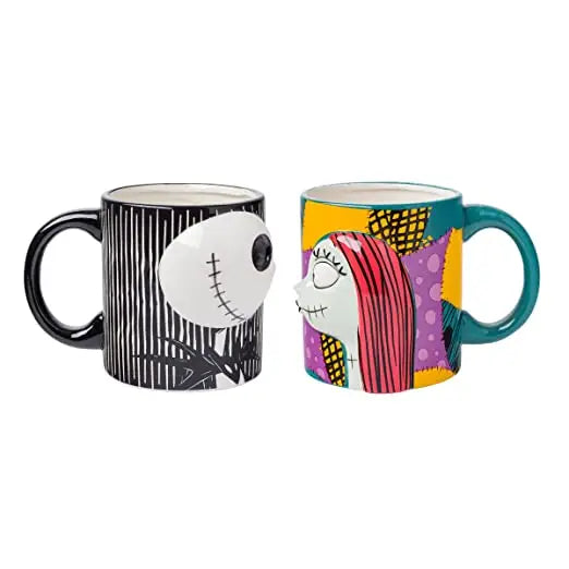 Tim Burton's The Nightmare Before Christmas 20oz Large 3D Mug Set: Jack & Sally Sculpted Cups