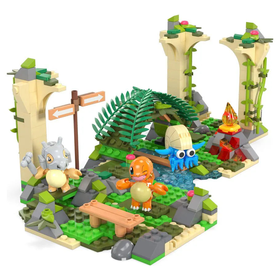 Pokémon Mega Build Jungle Ruins Set 464pc. : Charmander Cubone & Omastar Built and Displayed