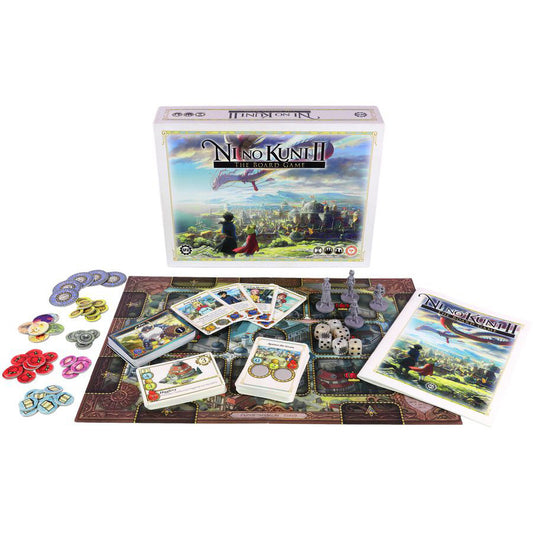 Ni No Kuni II Official Board Game with Instructions Booklet and Character Pieces Laid Out