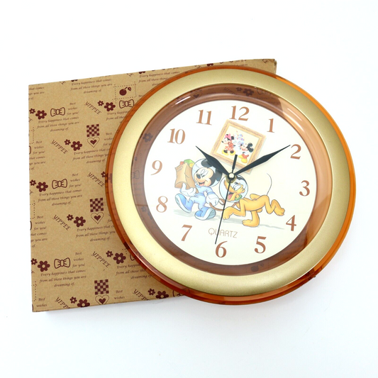 Vintage Disney Quartz Mickey Mouse Pluto Astronauts Wall Clock 12 in Orange Gold
