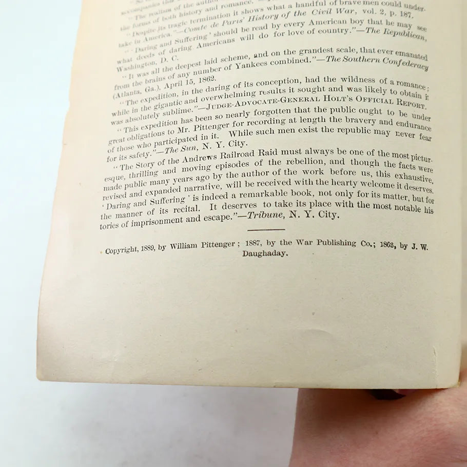 1889 The Locomotice Chase A History of the Andrews Railroad Raid into Georgia in 1862 William Pittenger Hardcover Book Copyright