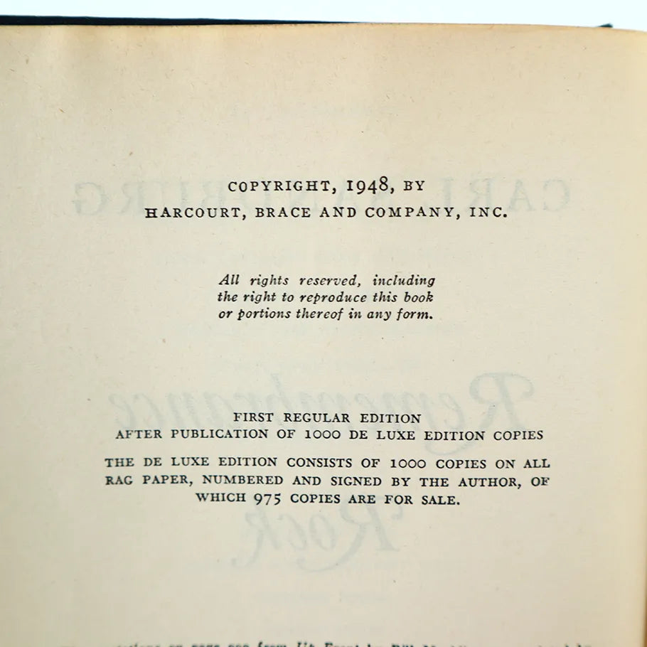 1948 Remembrance Rock Carl Sandburg Hardcover Book Copyright