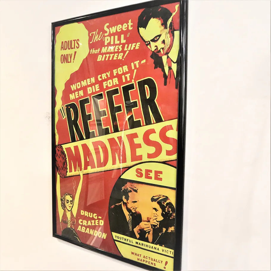 Vintage 1970's Reefer Madness Framed Full Color Poster 34 in Tall Front View