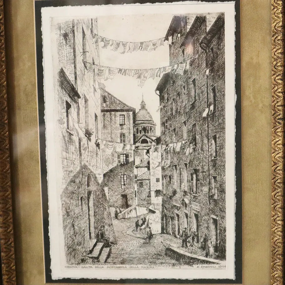 1944 Verona Italian Framed Etching Print by Ettore Fagiuoli