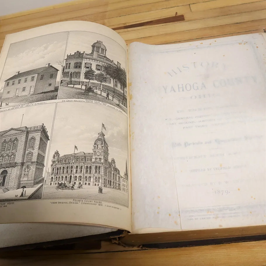 1879 History of Cuyahoga County Ohio Illustrated Hardcover Book Crisfield Johnson Front Inner Pages