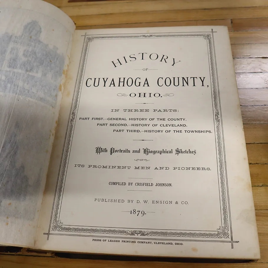 1879 History of Cuyahoga County Ohio Illustrated Hardcover Book Crisfield Johnson Dated Page