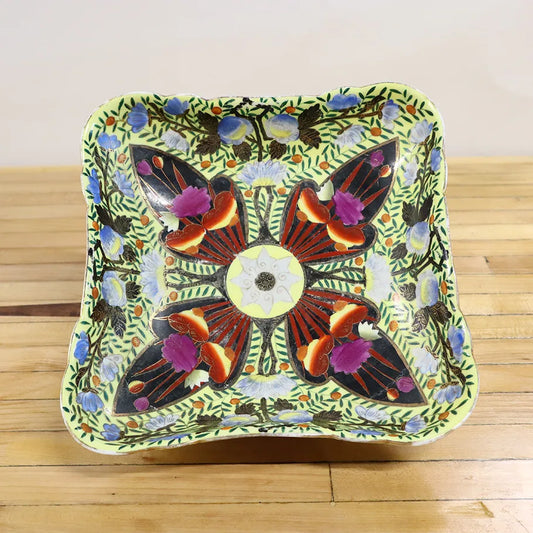  Stunning Vtg Chinese Cloisonne Colorful Floral Square Platter Gold Accents Design