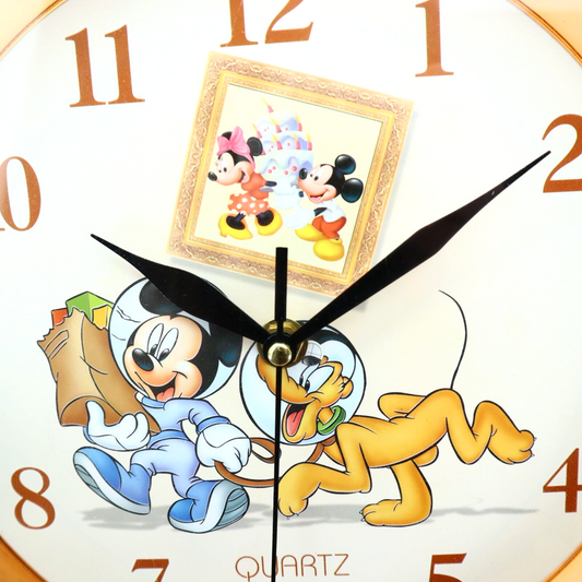 Vintage Disney Quartz Mickey Mouse Pluto Astronauts Wall Clock 12 in Orange Gold