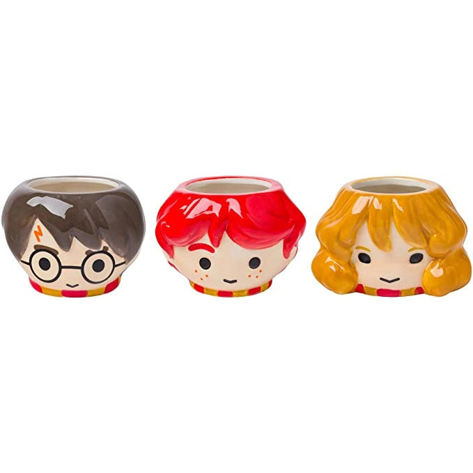 Harry Potter Mini 3.5oz 3D Ceramic Cup Set: Featuring Harry Hermione & Ron On Display Out of Box