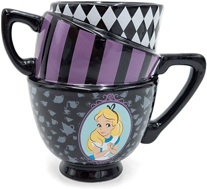 Disney Alice in Wonderland Black and Purple Stacked Teacups 3D Sculpted Mug