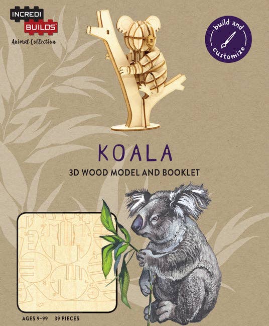 IncrediBuilds Animal Collection: Koala Build and Customize 3d Wooden Model and Booklet