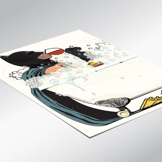 Funny Art Print of Batman in the Bath: 12in x 16in Unframed Layed Flat