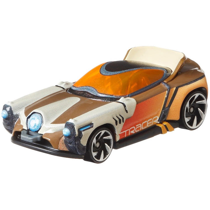 Hot Wheels Video Game Cars - Tracer Overwatch Character - Orange & White - 1:64 Scale
