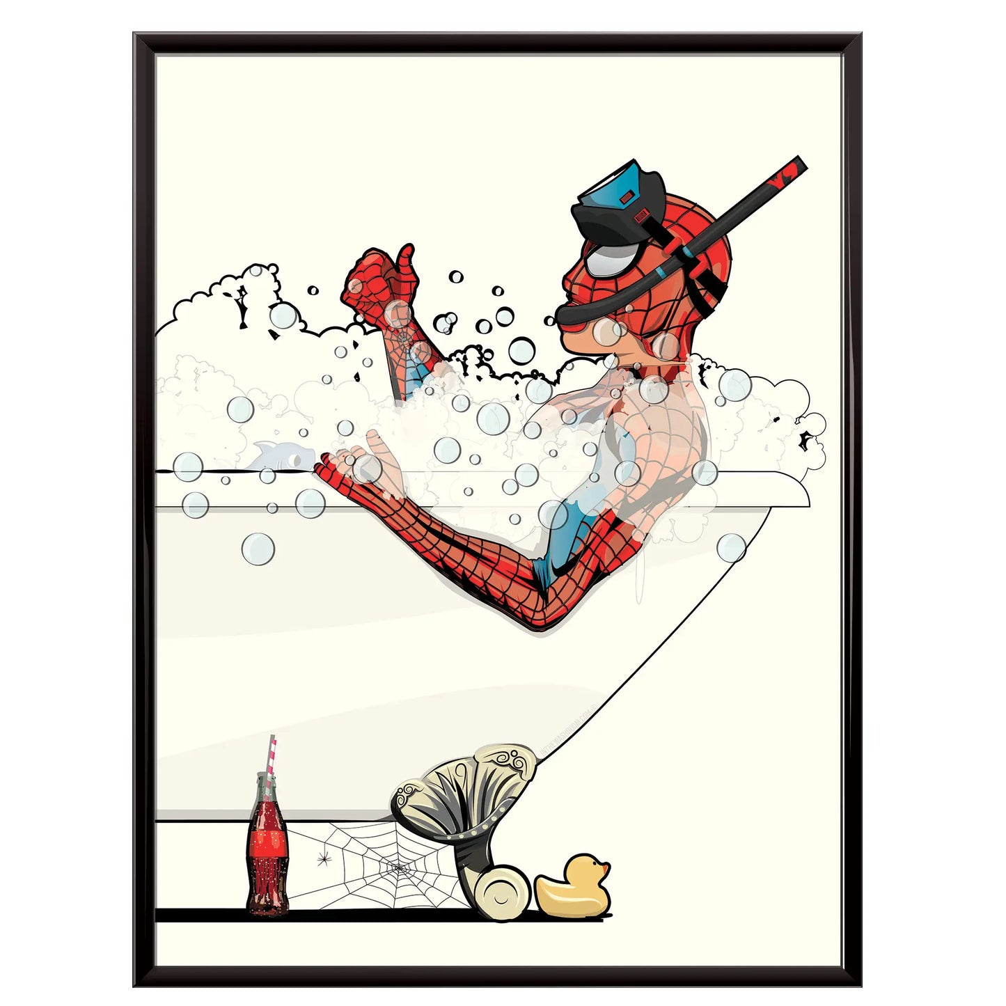Funny Art Print of Spider-man in the Bath: 12in x 16in Unframed
