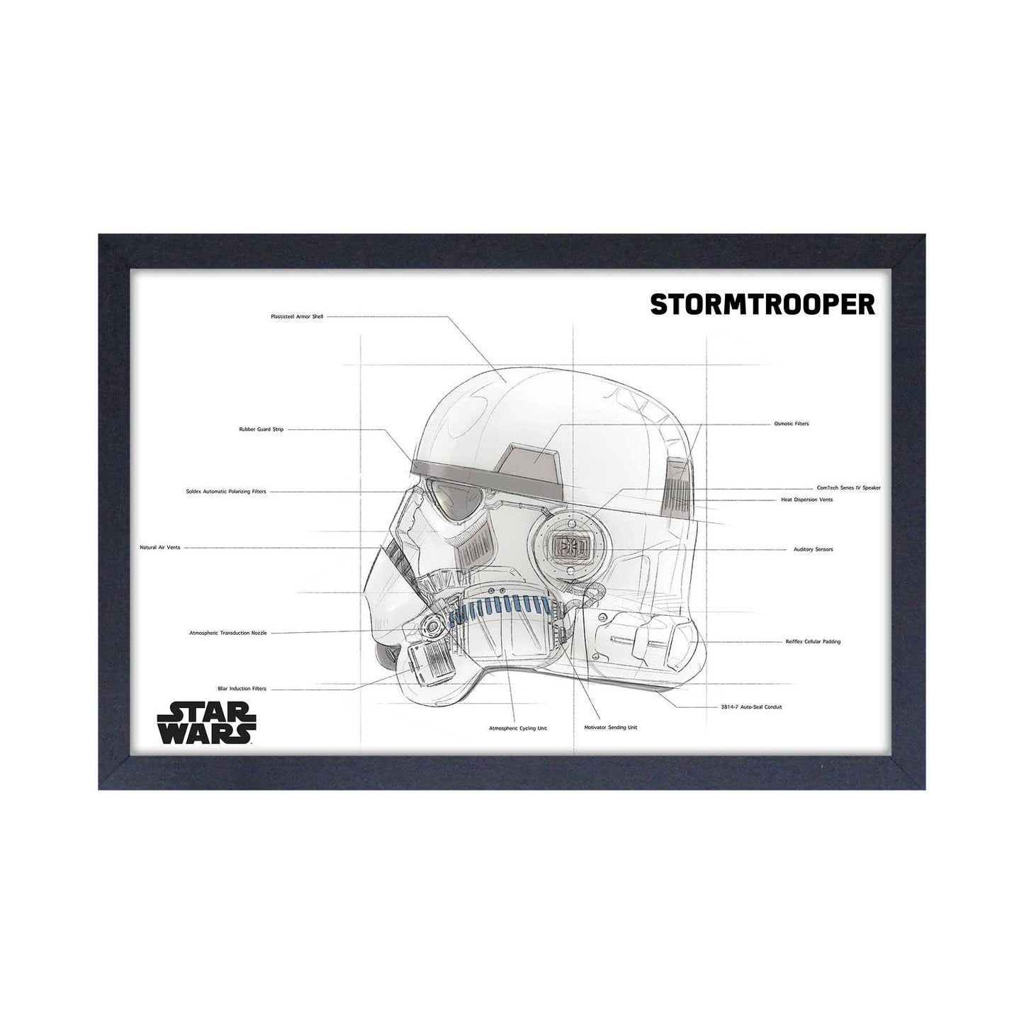 Star Wars - Stormtrooper Helmet Schematic 11" x 17" Framed Print Wall Art 
