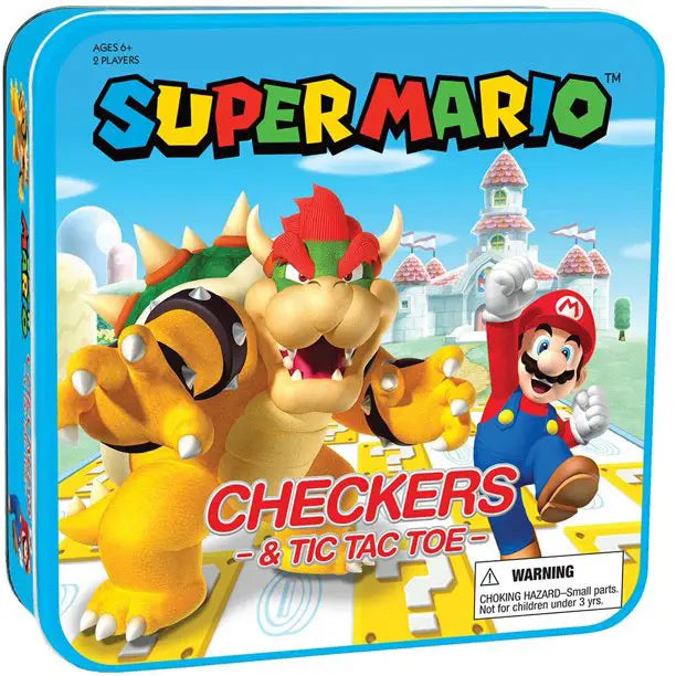 Super Mario Checkers and Tic Tac Toe Collectors Tin Featuring Mario and Bowser